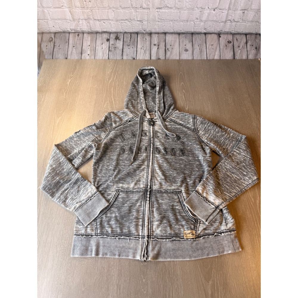 Harley Davidson Womens XL Gray Burnout Full Zip Eagle Graphic Hoodie Sweatshirt
